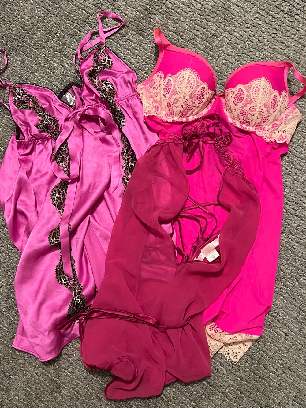 Victoria's Secret Hot Pink & Fuchsia Lace Chemise Collection